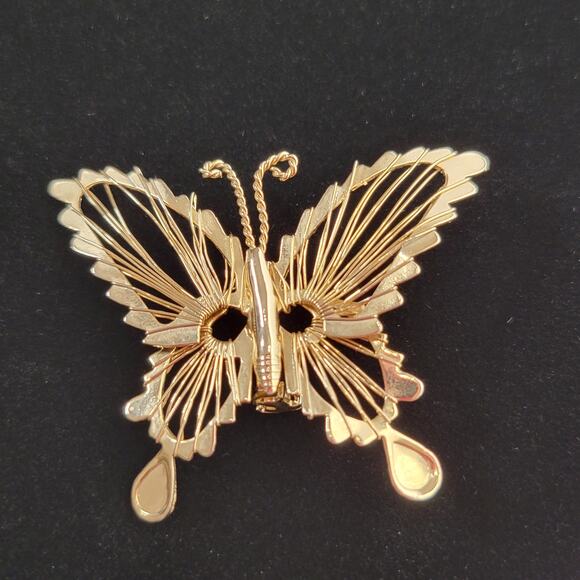 Vintage Gold Tone Filigree Butterfly Brooch Pin 2" x 1.6" Elegant Insect Jewelry - Picture 5 of 11